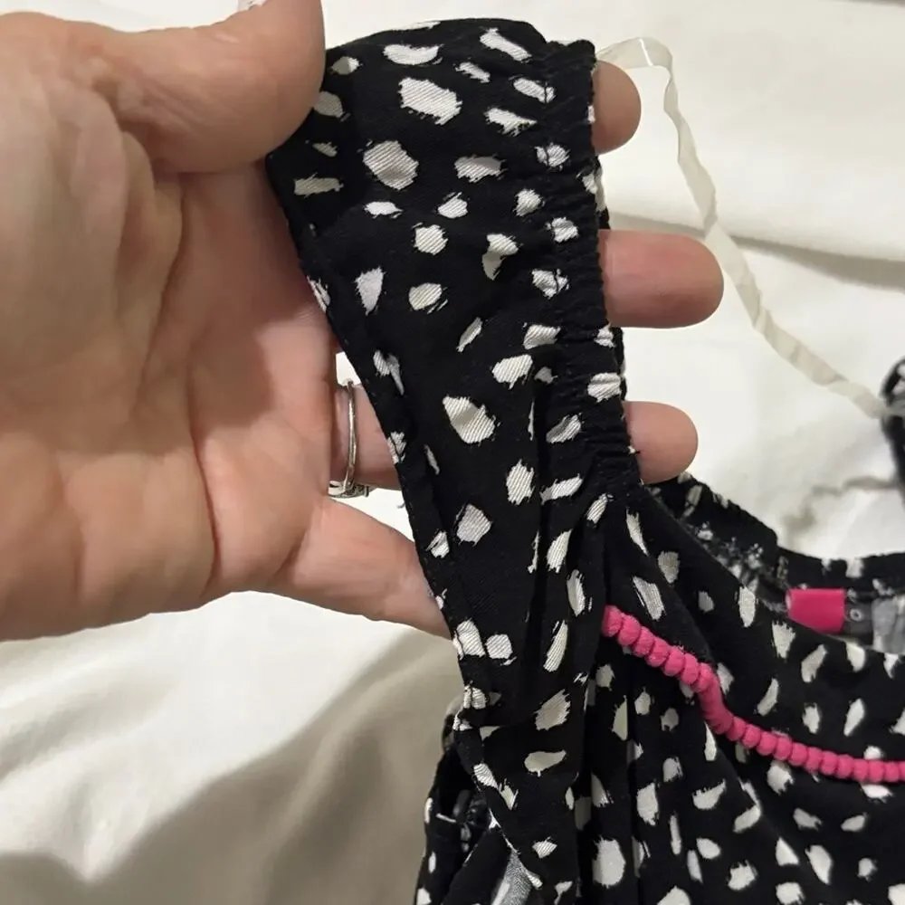 Vince Camuto 6x Stylish Black White Kids Romper hot pink waist bow accent nwot